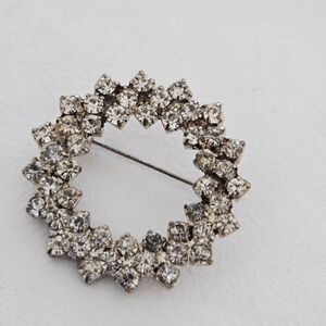 Vintage Silver Tone Crystal Brooch